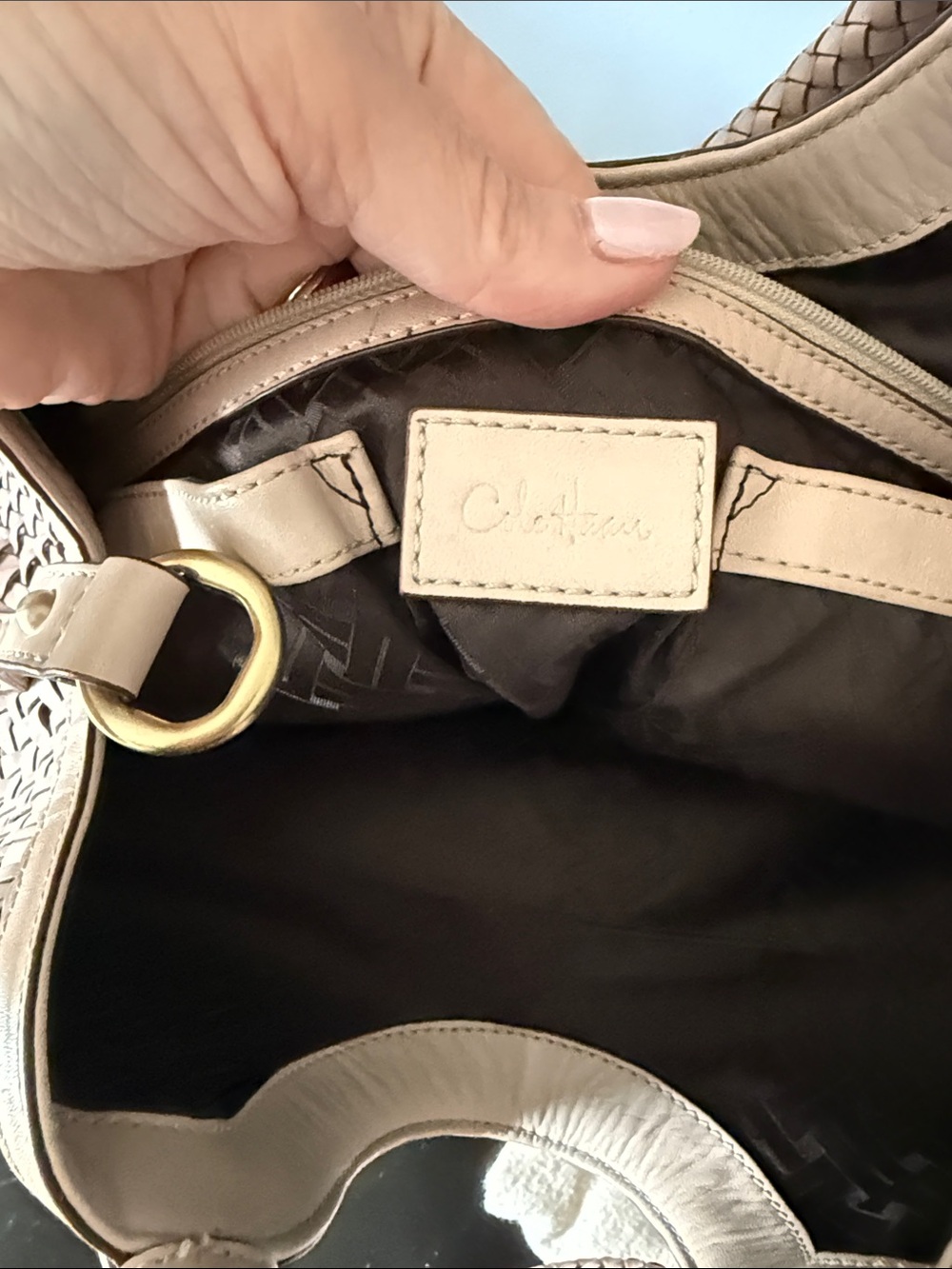 Cole Haan Woven Taupe Shoulder Bag with Braided Handle - Picture 5 of 5